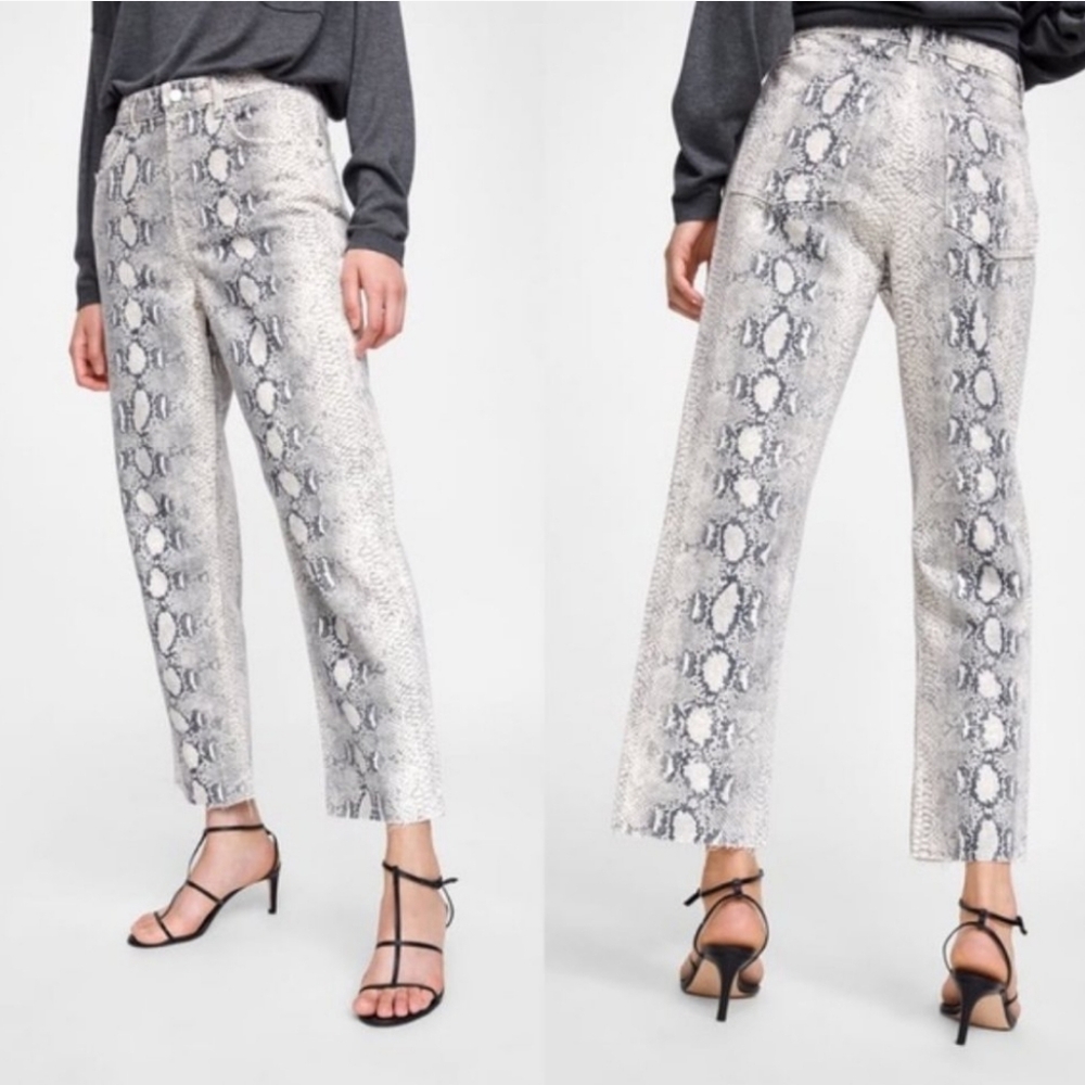 Zara The 90s Wide Leg White Snake Pants